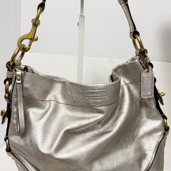 Coach Carly Shoulder Bag in shimmery silver and gold tone brass hardware - Picture 3 of 11